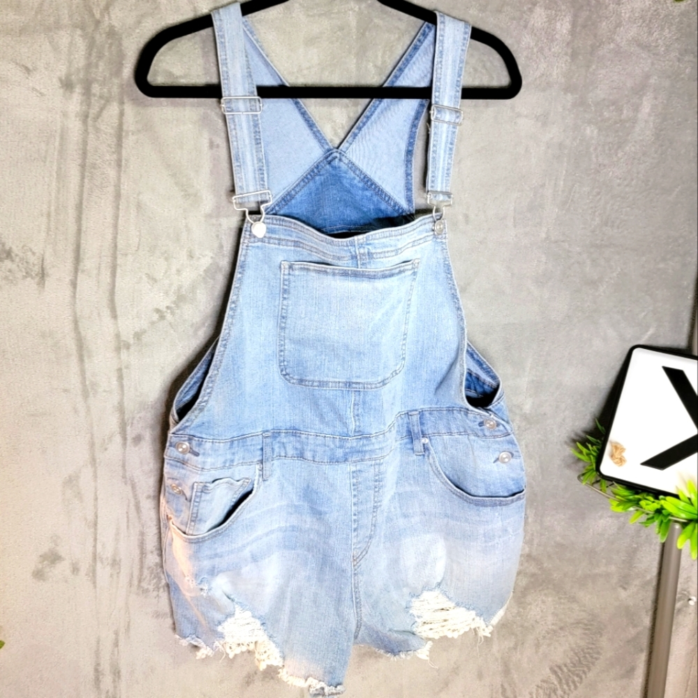 Denim Overall Shorts Fringe details